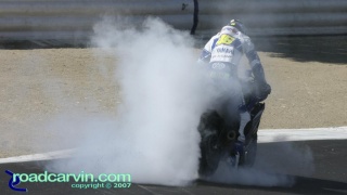 2007 AMA Supersport - Josh Herrin Victory Burnout: Fans are never disappointed in the Corkscrew, race winner Josh Herrin does the customary victory burnout for the fans.